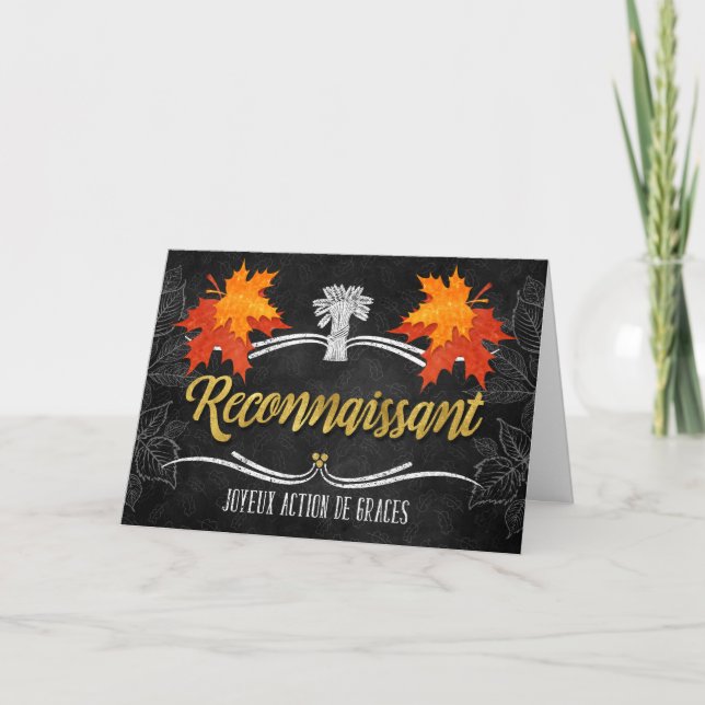 French Thanksgiving Grateful Blessings Chalkboard Holiday Card (Front)