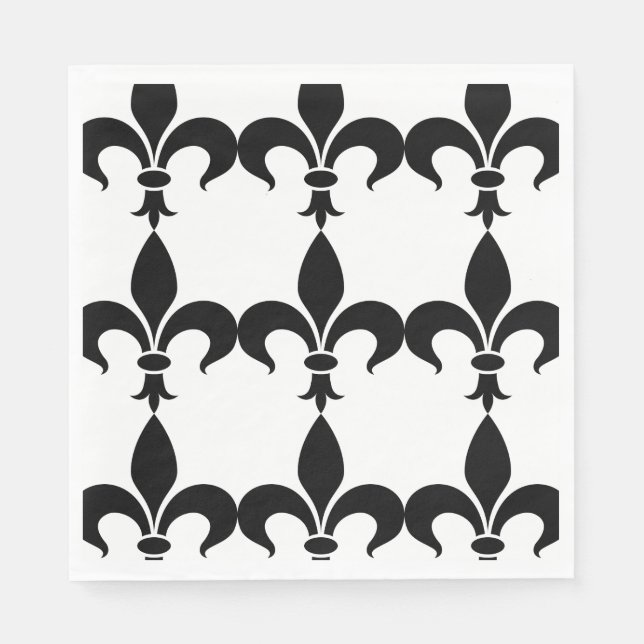 French Themed Party Fleur de Lis Black & White Napkin (Front)