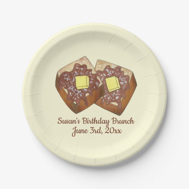 French Toast Butter and Syrup Diner Breakfast Food Paper Plate (Front)