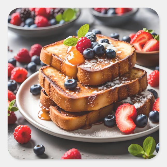 French Toast with Berries Square Sticker (Front)