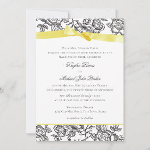 French Toile and Yellow Bow Invitation
