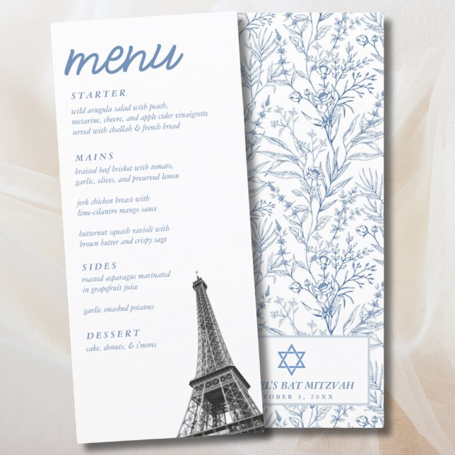 French Toile Bat Mitzvah Eiffel Tower Elegant Menu (French Toile Bat Mitzvah Eiffel Tower Elegant Menu
)