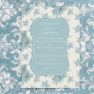 French Toile Bear and Bunny Baby Shower Invitation