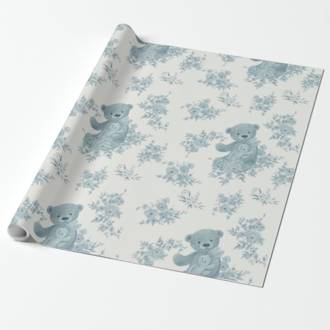 French Toile Bear and Bunny Wrapping Paper (Unrolled)