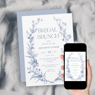 French Toile Blue Bridal Brunch  Invitation