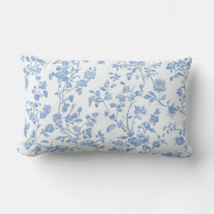 French Toile Blue Floral Lumbar Cushion