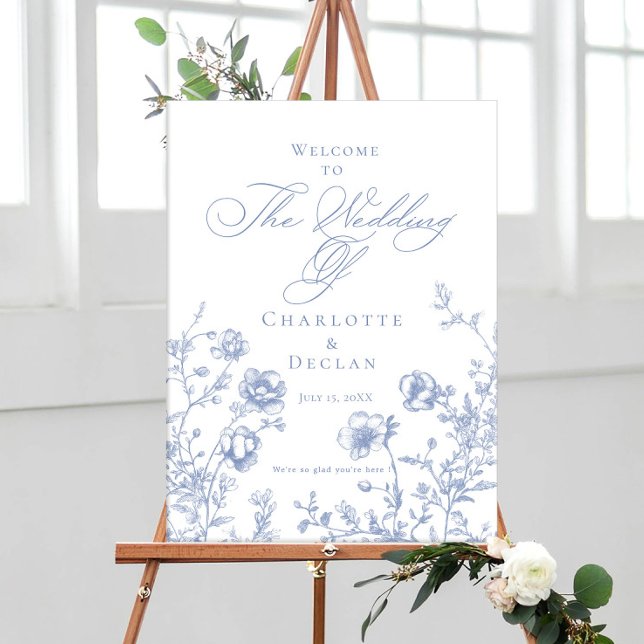 French toile Blue Floral wedding welcome Poster (Creator Uploaded)