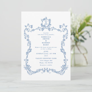 French Toile Blue Invitation 01