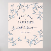 French Toile Blue & Pink Bridal shower Welcome 