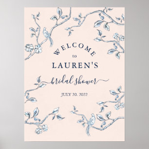 French Toile Blue & Pink Bridal shower Welcome  Poster