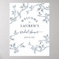 French Toile Blue & white Bridal shower Welcome