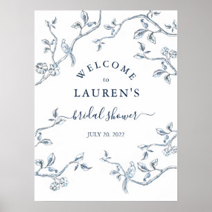 French Toile Blue & white Bridal shower Welcome  Poster