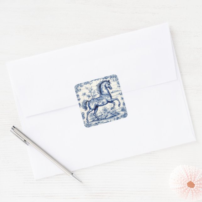 French Toile Carousel Horse Decorative Square Sticker (Envelope)