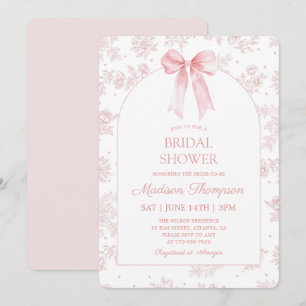 French Toile Chinoiserie Pink Bow Bridal Shower Invitation