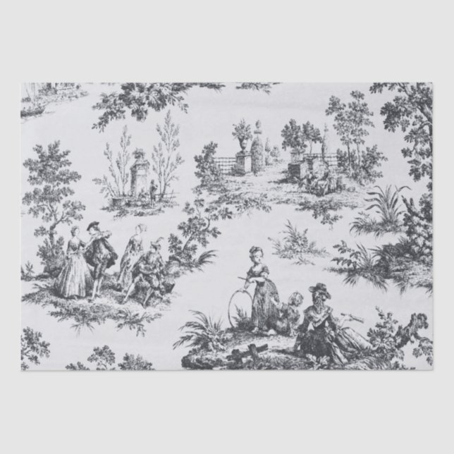 French toile de jouy black and white decoupage tissue paper (Front)