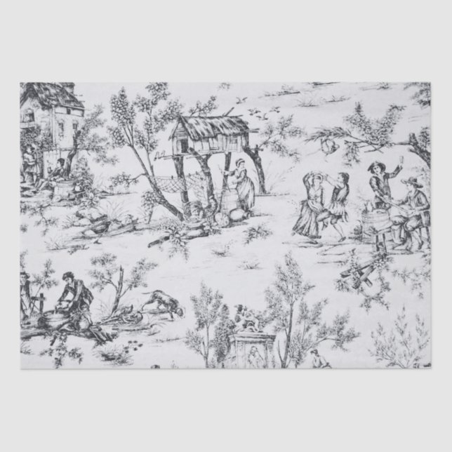 French toile de jouy black and white decoupage tissue paper (Front)