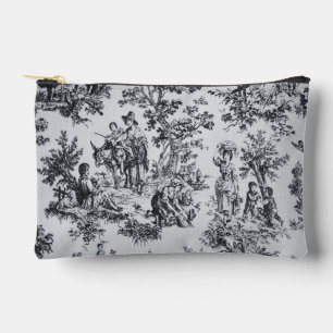 French toile de jouy black and white elegant accessory pouch