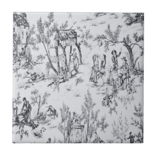 French toile de jouy black and white elegant art ceramic tile