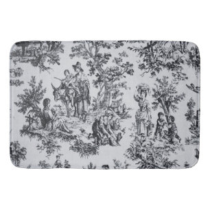 French toile de jouy black and white elegant bath mat