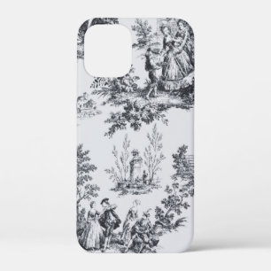 French toile de jouy black and white elegant iPhone 12 mini case