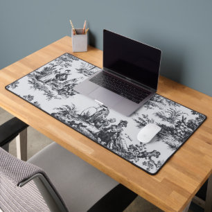 French toile de jouy black and white elegant desk mat