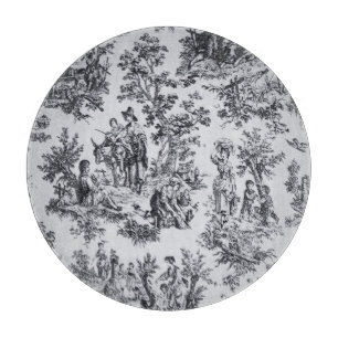French toile de jouy black and white elegant glass cutting board