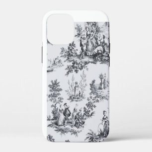 French toile de jouy black and white elegant iPhone 12 mini case