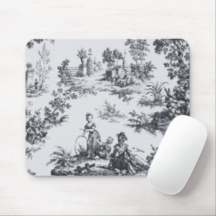 French toile de jouy black and white elegant mouse pad