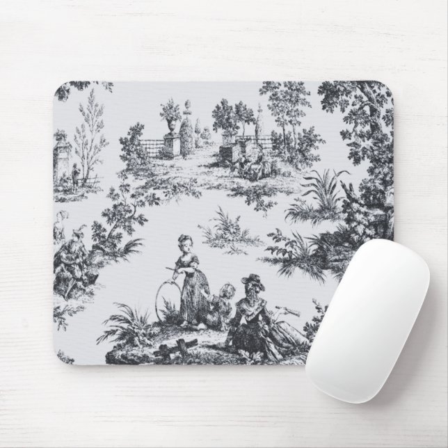 French toile de jouy black and white elegant mouse pad (With Mouse)