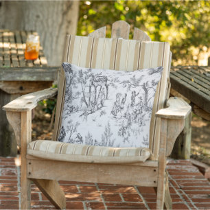 French toile de jouy black and white elegant patio cushion