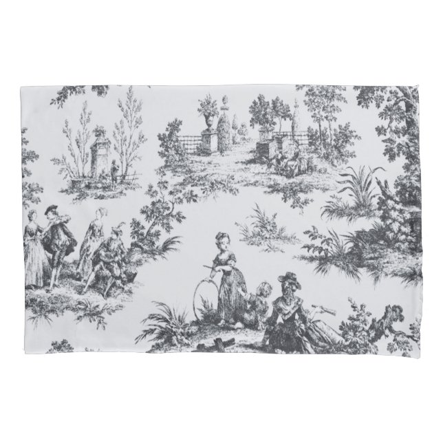 French toile de jouy black and white elegant pillowcase (Front)