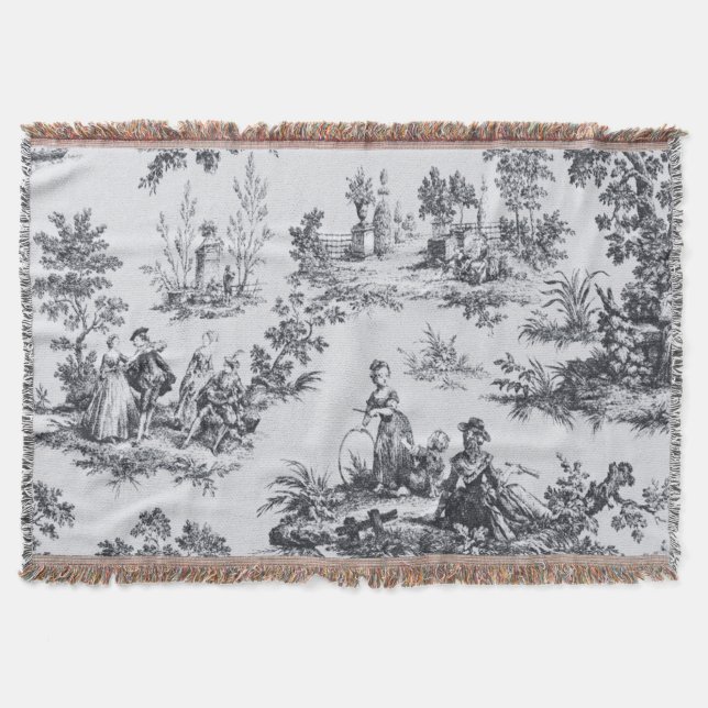 French toile de jouy black and white elegant throw blanket (Front)