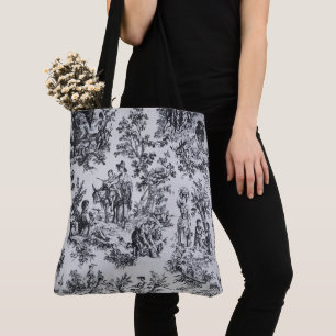 French toile de jouy black and white elegant  tote bag