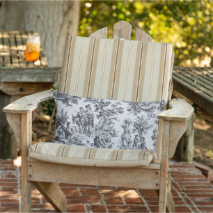 French toile de jouy black and white patio outdoor lumbar cushion