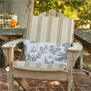 French toile de jouy black and white patio outdoor lumbar cushion