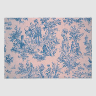 French toile de jouy blue and pink decoupage tissue paper