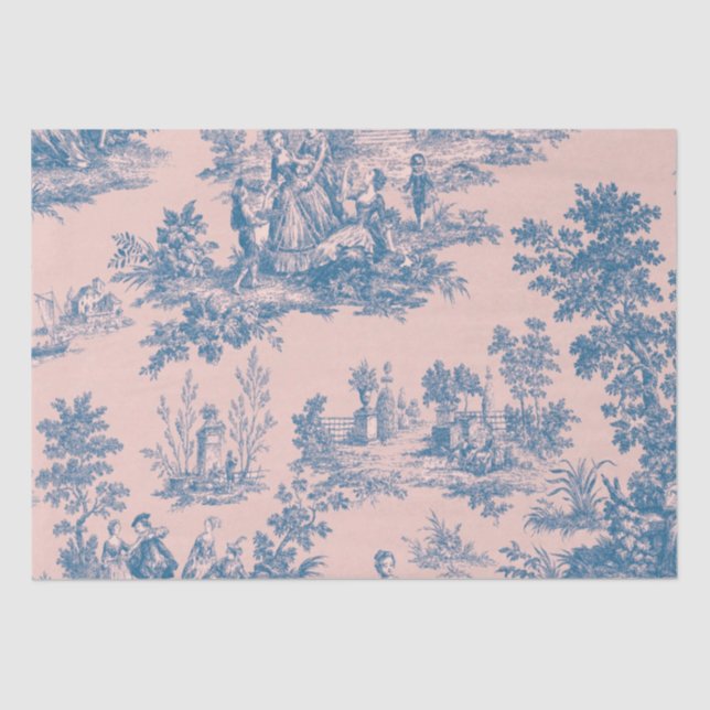 French toile de jouy blue and pink decoupage tissue paper (Front)