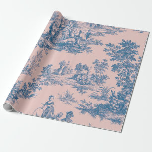 French toile de jouy blue and pink decoupage wrapping paper