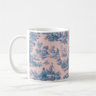 French toile de jouy blue and pink elegant coffee mug