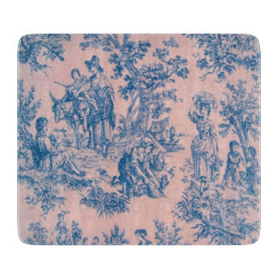 French toile de jouy blue and pink elegant cutting board