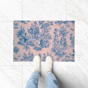 French toile de jouy blue and pink elegant doormat