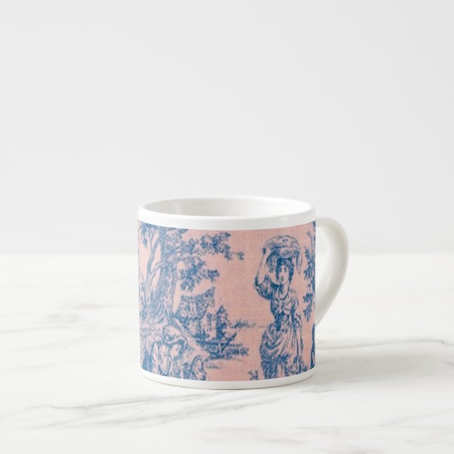 French toile de jouy blue and pink elegant espresso cup (Front Right)