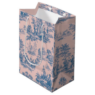 French toile de jouy blue and pink elegant medium gift bag