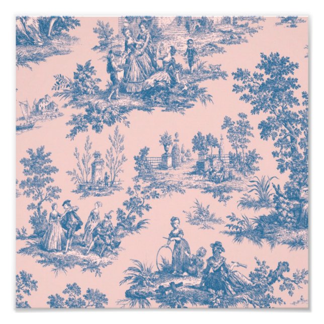 French toile de jouy blue and pink elegant photo print (Front)
