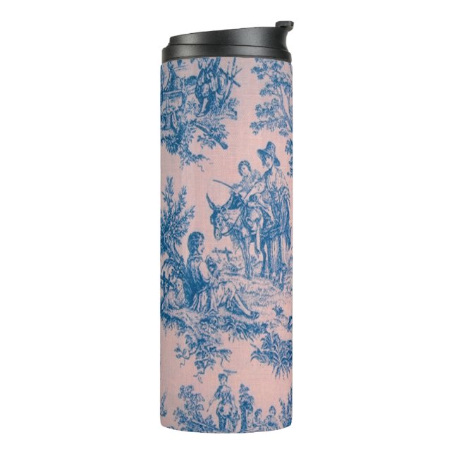 French toile de jouy blue and pink elegant thermal tumbler (Rotated Left)