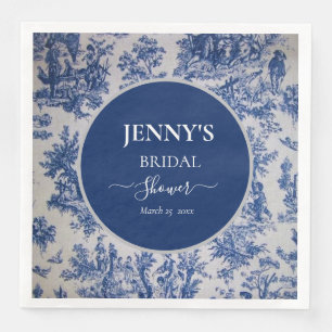 French Toile de Jouy Blue and White Bridal Shower Napkin