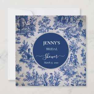 French Toile de Jouy Blue and White Bridal Shower Save The Date