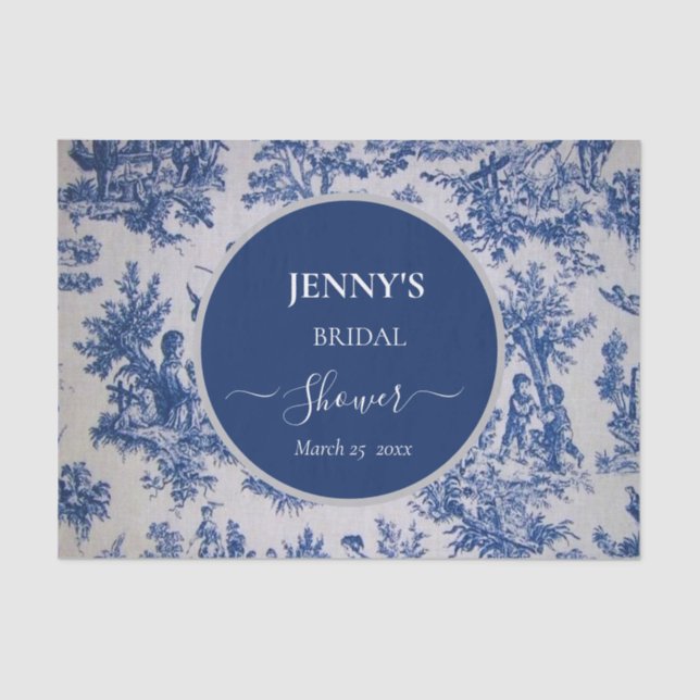 French Toile de Jouy Blue and White Bridal Shower Tissue Paper (Front)