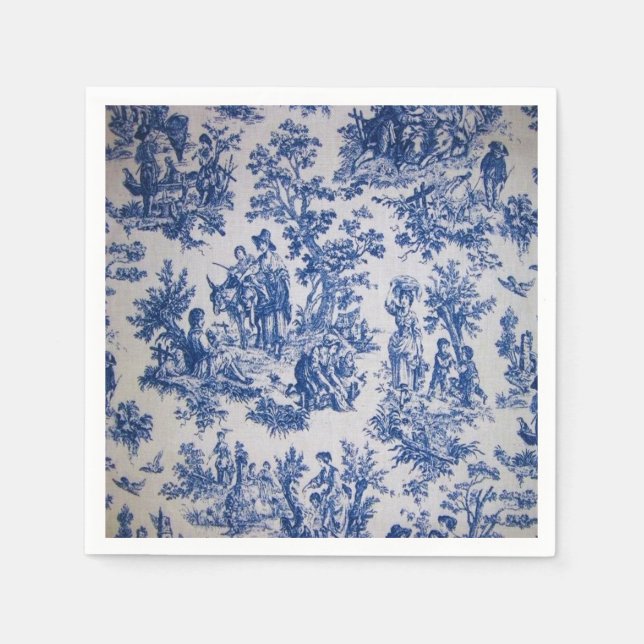 French toile de jouy blue and white decoupage  napkin (Front)