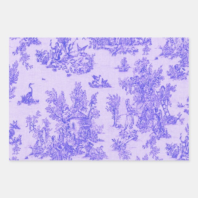 French toile de jouy blue and white decoupage wrapping paper sheet (Front)